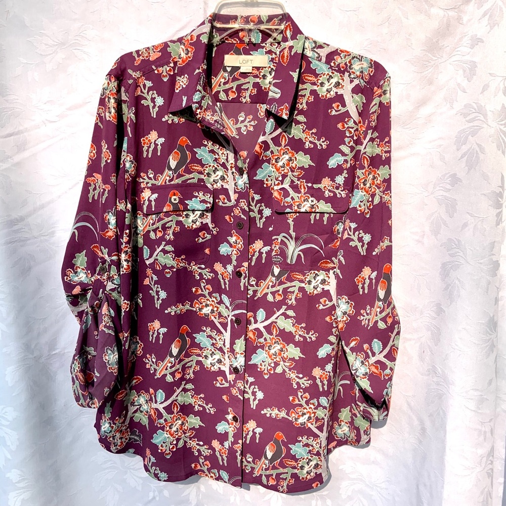NWOT LOFT Button Up w/Fun Chinoiserie Pattern!